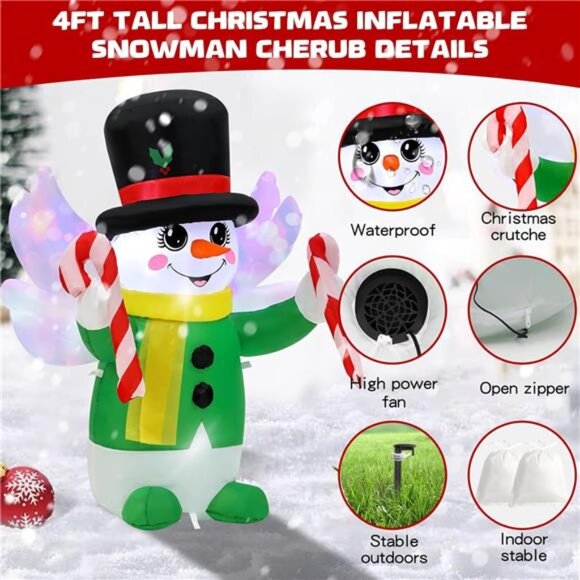 4 Ft Christmas Inflatables Snowman Angel Outdoor Decorations, Blow Up Yard - Picture 5 of 7